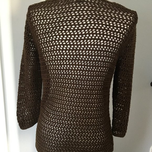 Eddie Bauer Brown Open Crochet Cardigan - Sz M - Picture 4 of 8